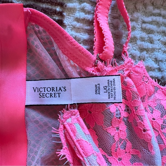 Victoria's Secret VS Neon Pink beige Floral Lace Mesh Bustier Bra Top Lattice - Picture 3 of 3